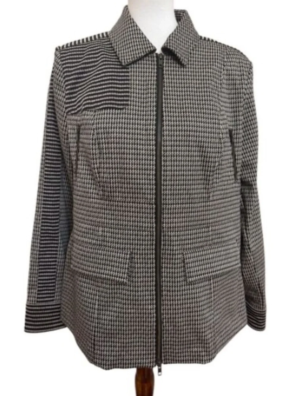 CAbi Baron Houndstooth Blazer Jacket Black and Brown Size Large